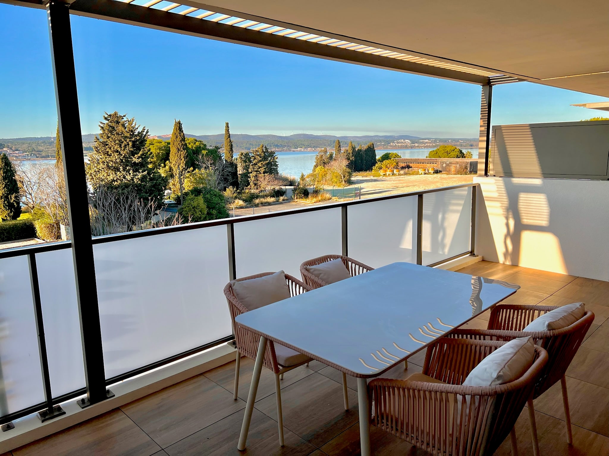 Grande terrasse face à l'étang